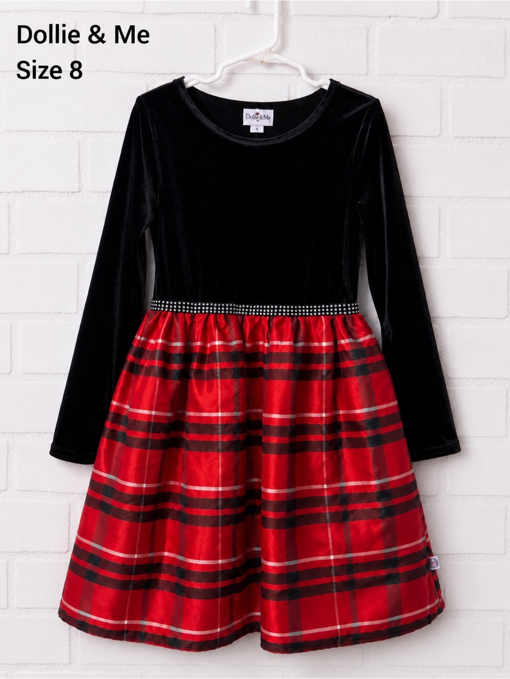 Girls Dollie & Me Holiday Plaid Velvet Dress Size 8 Red Black Party Dress